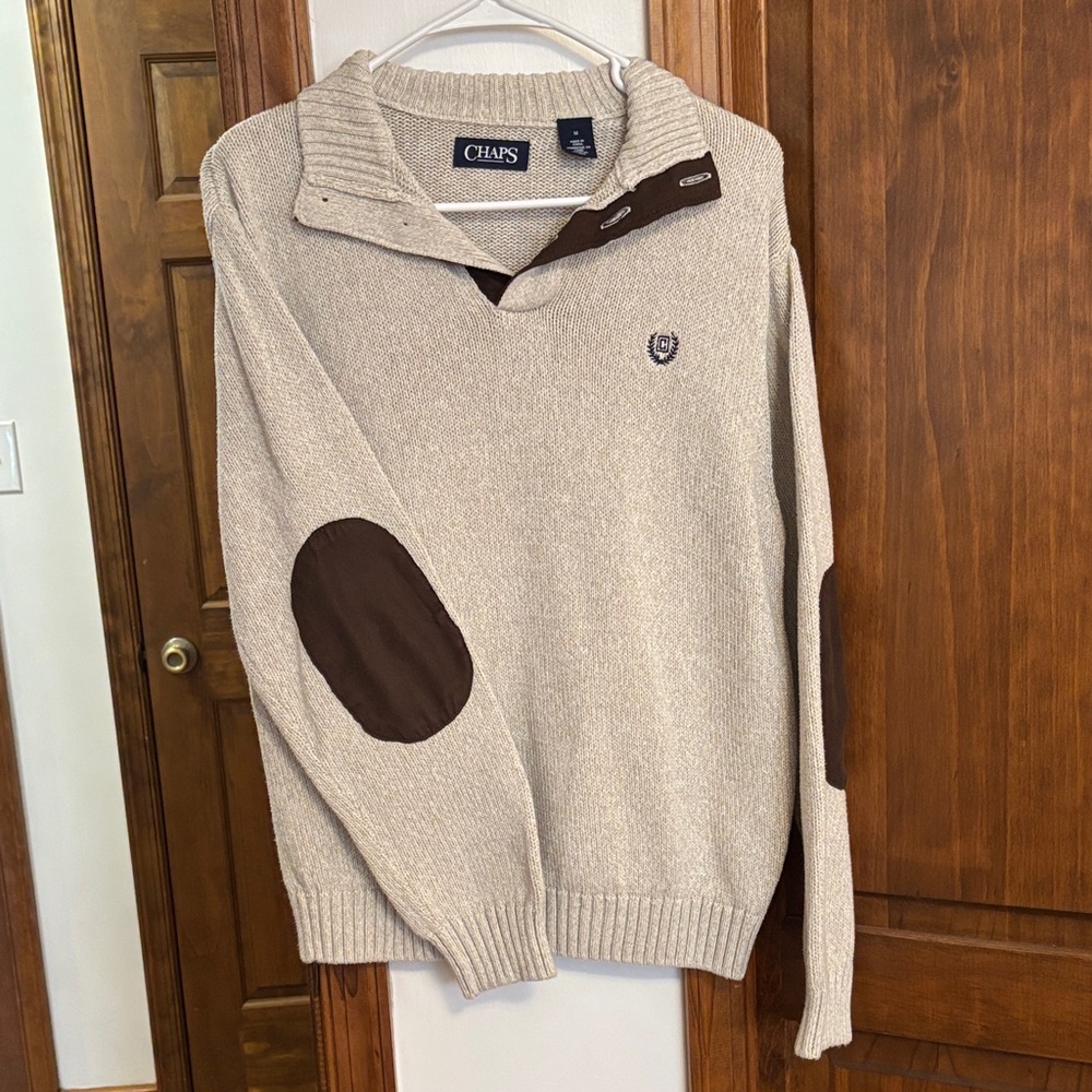 Chaps Beige Sweater with Dark Brown Details